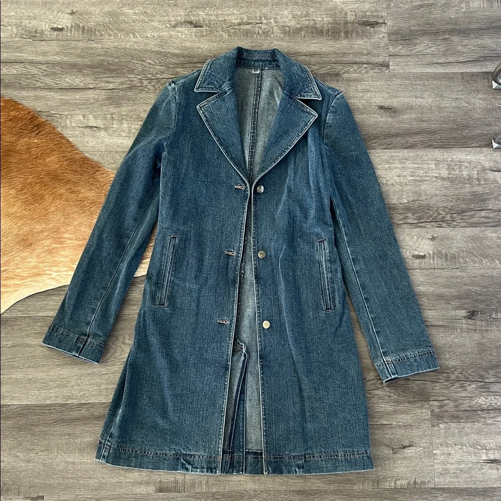 Stylish Denim Trench Coat - Picture 1 of 8